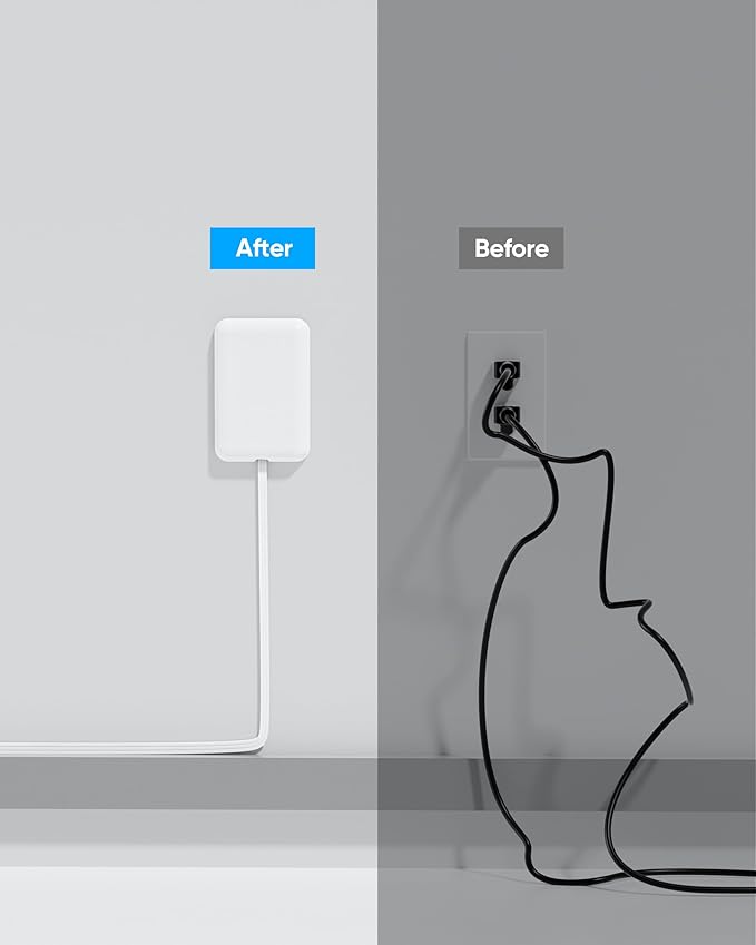 20FT Flat Extension Cord with Outlet Cover, Flat Plug Power Strip with 6 Outlets and 3 USB Ports, 2000 Joules Surge Protector, Hidden Outlet Extender for Tight Spaces