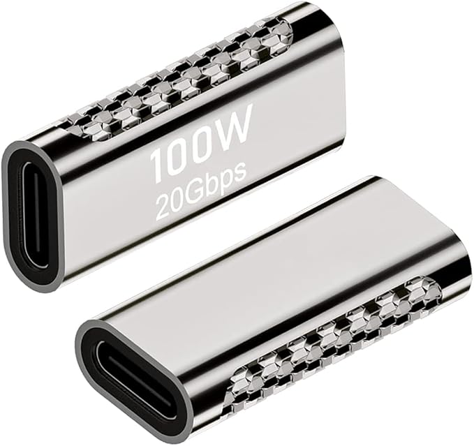 2 pcs Type-C Female Adapter，USB C doule Jack Female to Female Data line Extension Converter，20GBps 100W PD Coupler for Connecting Two Type C Cable(Female to Female)