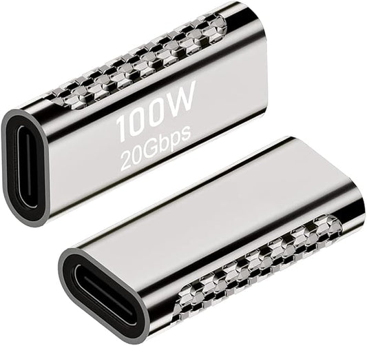 2 pcs Type-C Female Adapter，USB C doule Jack Female to Female Data line Extension Converter，20GBps 100W PD Coupler for Connecting Two Type C Cable(Female to Female)