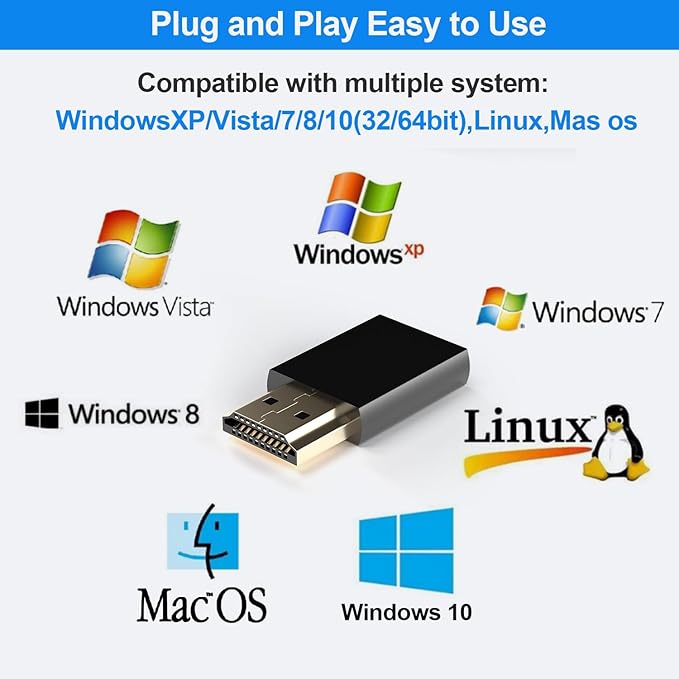 4K 120Hz HDMI 2.1 Dummy Plug edid Headless – High-Resolution Virtual Display Emulator for PC, VR Headsets Cryptocurrency Mining | Supports 8K @30Hz, Headless Ghost Display Adapter-5P