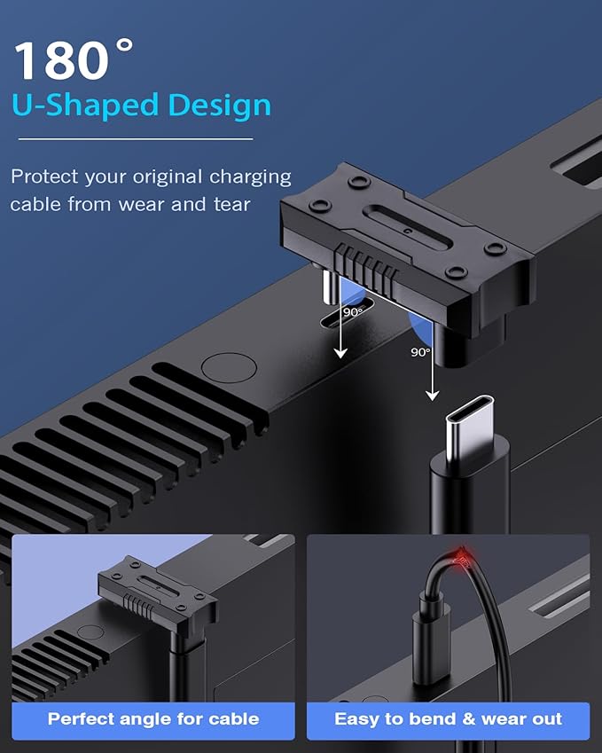 MoKo 180 Degree USB-C Adapter with 13.5mm Wider Gap, U-Shape USB-C Male to Female Connector with PD 240W/20 Gbps/8K, 180 Angle Adapter for ROG Ally/Steam Deck/Legion Go/Laptop/Tablet/Phone