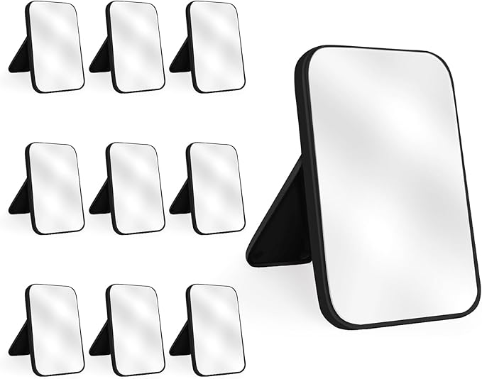 10Pcs Table Desk Vanity Makeup Mirror, 8-Inch Simple Portable Travel Mirror with Stand, Standing and Wall Hanging Dual-use Black