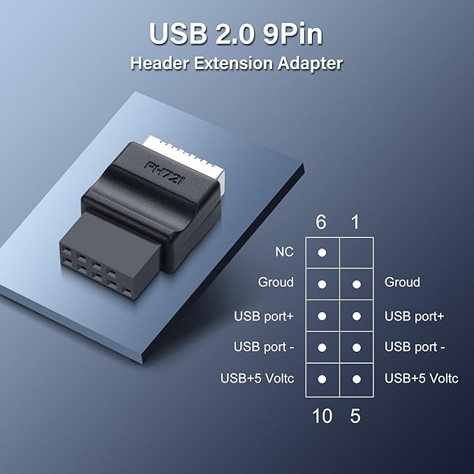 SinLoon USB 2.0 9Pin to Type-E Motherboard Header Extension Adapter USB 2.0 9-Pin Female to Type E Female Front Connector Converter Front Panel Adapter