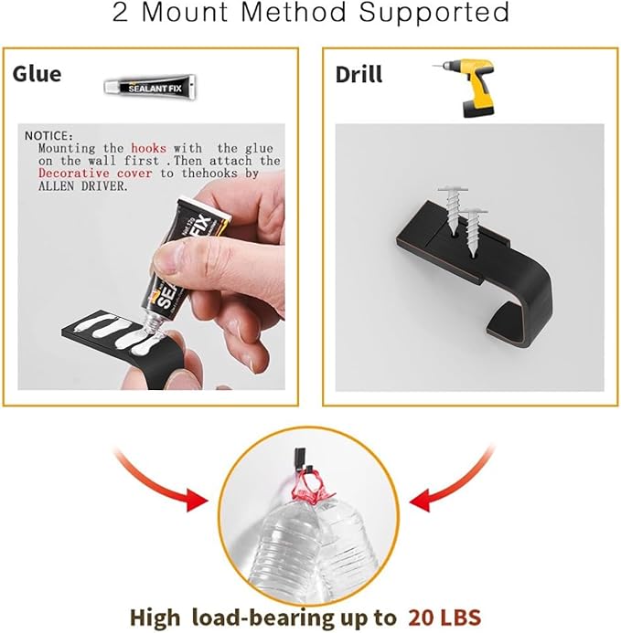 BESy Brass Clothes Hook Single Towel Hook for Bathroom Kitchen Garage Square Style Robe Hooks Coat and Hat Hook, Self Adhesive with Glue or Wall Mounted with Screws, Four Packs, Oil Rubbed Bronze