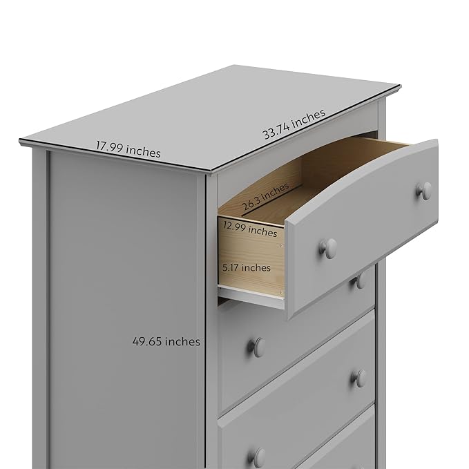 Storkcraft Kenton 5 Drawer Dresser (Pebble Gray) – GREENGUARD Gold Certified, Dresser for Kids Bedroom, Includes Safety-Focused Interlocking Drawer System