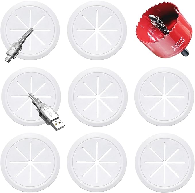 8 Pack TV Cord Hider for Wall Mounted TV, 2-3/8"(60mm Hole) Wire Hider in Wall Cable Management Kit, Includes 8 Pass Throughs and 1 Hole Saw Drill Attachment Easy to Install