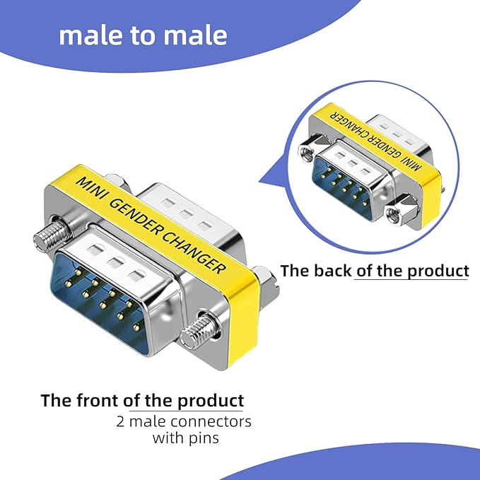 db9 Connector Null Modem Adapter，9-Pin Serial vga Adapter RS232 db9 Gender Changer,for Computer and Industrial Device Data Transfer(M-M (2P))