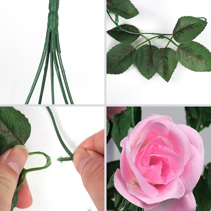 RECUTMS 4PCS Artificial Rose Vine Hanging Plants Fake Flower Outdoor Flowers UV Resistant for Indoor Outside Garden Porch Window Box Home Wedding Farmhouse (Pink)
