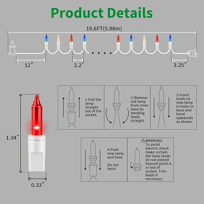 LAMPHOME Patriotic String Lights - Red White Blue Mini Lights with White Wire - 19.6Ft 100 Count UL Certified String Lights for Independence Day Patriotic Holidays Decoration (Red White & Blue)