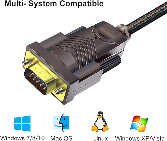 USB to RS232 Adapter with FTDI Chipset: 6ft USB 2.0 Male to RS232 Female DB9 Serial Converter Cable for Cashier Register, Modem, Scanner, Digital Cameras, CNC 6 Feet