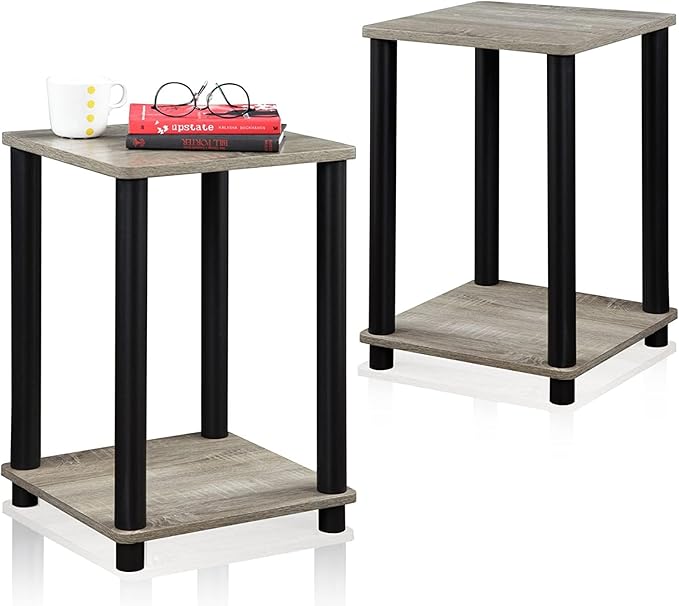 FURINNO Stylish End Table, French Oak Grey/Black,2-Pack (2-99800GYW)