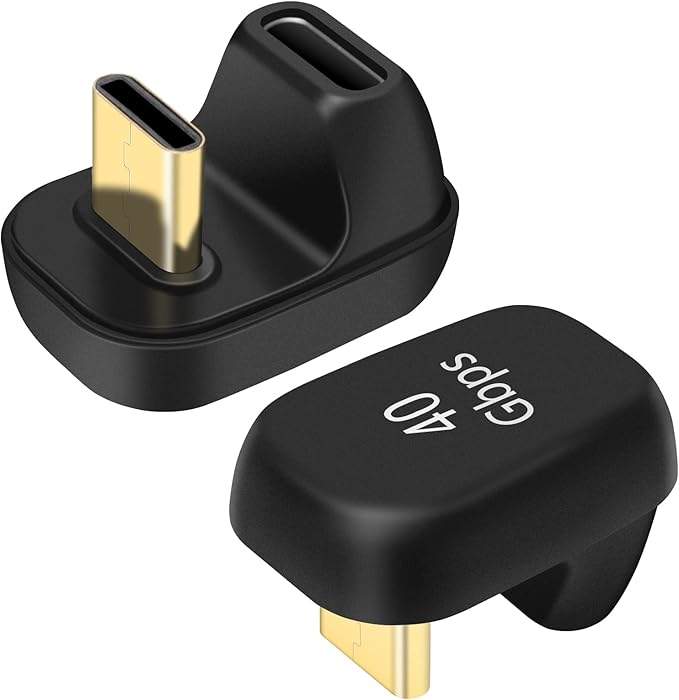 USB C 180 Degree Angled Adapter, U-Shaped USB-C 4.0 Male to Female Adapters, Type-C 40Gbps Angled Data Transfer Connector Compatible for Samsung, MacBook and More