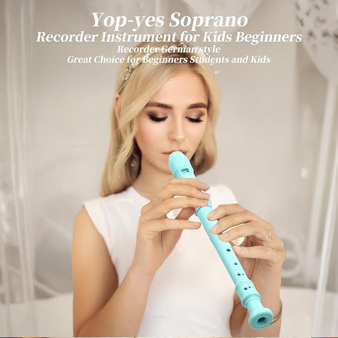 Soprano Recorder for Kids Beginners, German Fingering, C Key, 3 Piece with Cleaning Rod, Bag, Fingering Chart (Lake Green)…