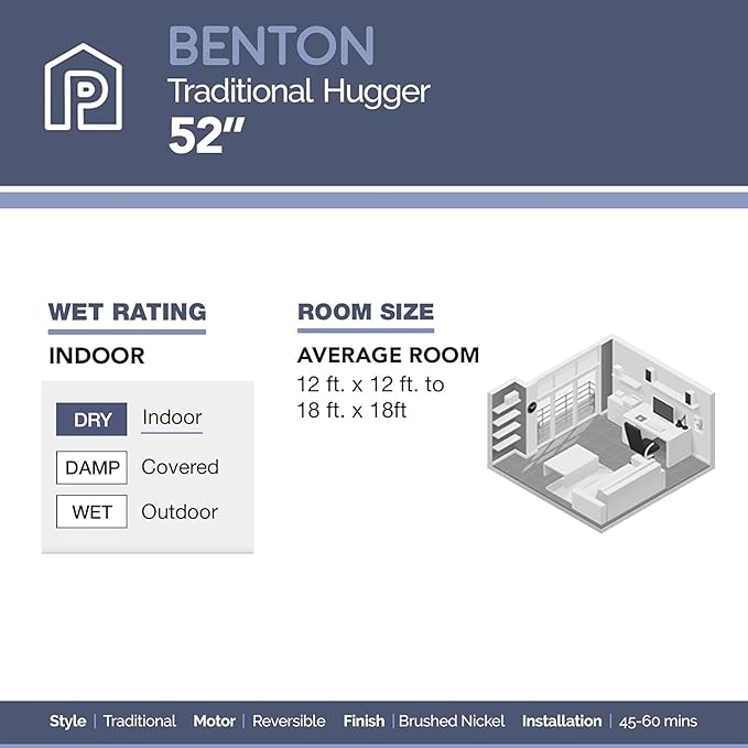 Prominence Home Benton Traditional 52 Inch Ceiling Fan with Light, LED Flush Mount Ceiling Fan, Indoor Fan with 5 Blades, Brown Walnut and Brown Maple Blade Finish Options, Brushed Nickel (51428-01)