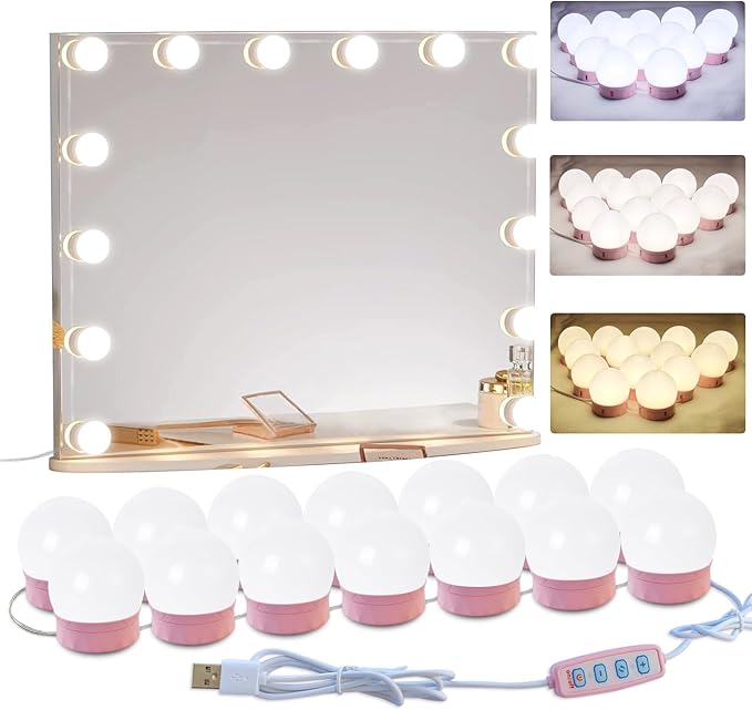 22.6ft Led Vanity Mirror Lights with 14 Dimmable Light Bulbs Makeup Vanity Lights for Big Long Mirror