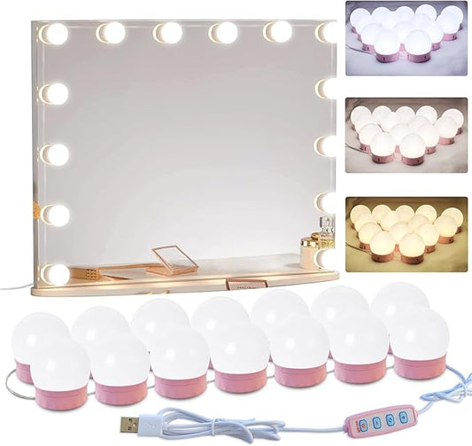 22.6ft Led Vanity Mirror Lights with 14 Dimmable Light Bulbs Makeup Vanity Lights for Big Long Mirror