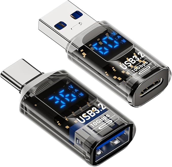 USB to Type C Adapter,Type C Revolution USB 3.2 Female LED Display,10Gbps A Female to C Male Compatible with iPhone 15 Pro Max Plus,iPad Air/Pro,MacBook,Support Power Intelligent Display（2Pack）
