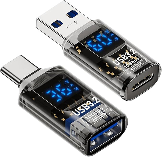 USB to Type C Adapter,Type C Revolution USB 3.2 Female LED Display,10Gbps A Female to C Male Compatible with iPhone 15 Pro Max Plus,iPad Air/Pro,MacBook,Support Power Intelligent Display（2Pack）