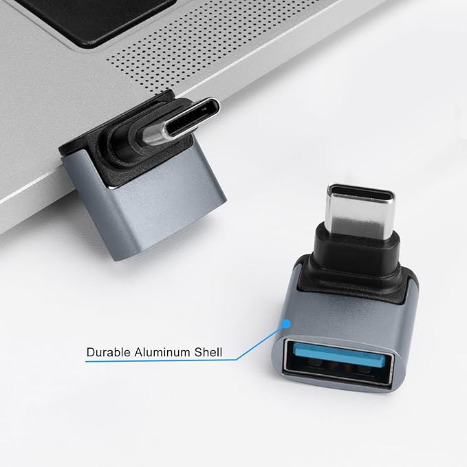 90 Degree USB C to USB 3.1 OTG Adapter (2 Pack), Right Angled USBC Type C Male to USB Female Adapter, 10G Data Transfer for Smartphone,Tablet, Laptop