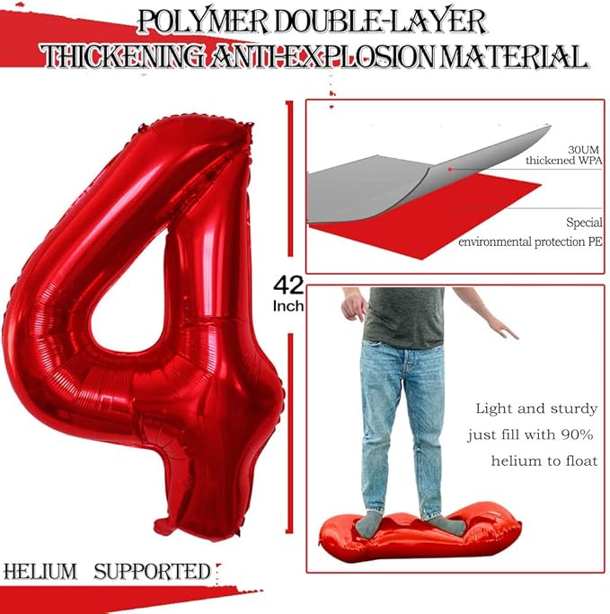 GOER Number 14 Balloons for 14th Birthday Sweet 14 Party Decorations,42 Inch Jumbo Foil Helium 41 Balloons for 41st Birthday Party Decoration (Red)