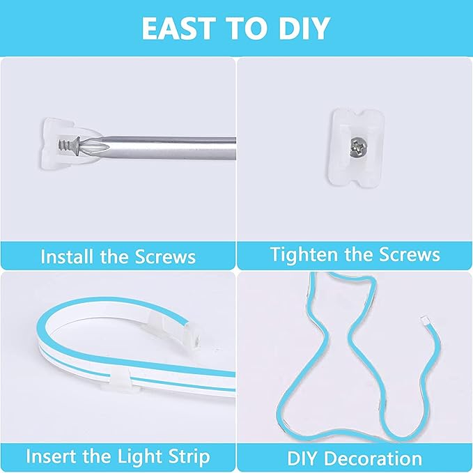 Lamomo LED Neon Lights, 16.4ft Ice Blue LED Strip Light, 12V 0.39In/Cut Silicone Waterproof Neon Rope Light for Bedroom Indoor Outdoor Decoration（Power Adapter not Included）