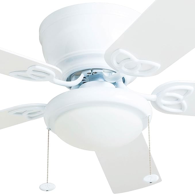 Prominence Home Benton Traditional 52 Inch Ceiling Fan with Light, LED Flush Mount Ceiling Fan, Indoor Fan with 5 Blades, White and Gray Oak Blade Finish Options, White (50852-01)