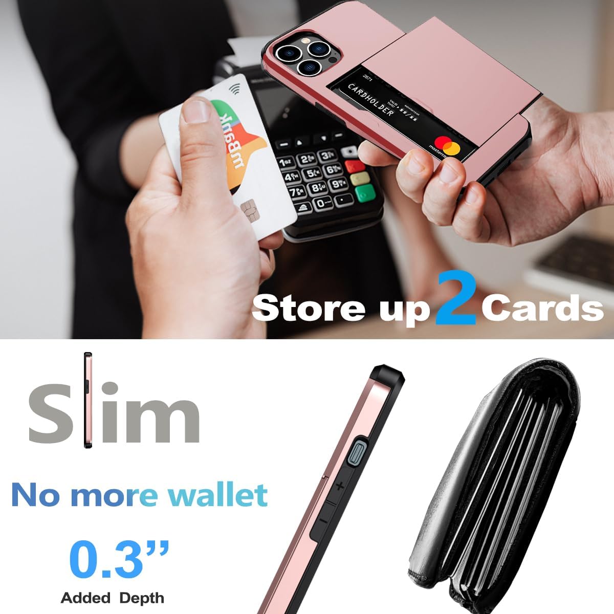 iPhone 15 Pro Wallet Case with Card Holder + 2 Tempered Glass Screen Protectors, Heavy Duty Shockproof Slim Case 6.1