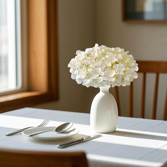 Hydrangea Artificial Flowers, 20 Pcs Champagne Hydrangea Artificial Flowers Bulk, Faux Hydrangea Flowers for Outdoor, Fake Silk Ivory Hydrangea Flowers with Stems for Wedding Decoration Decor