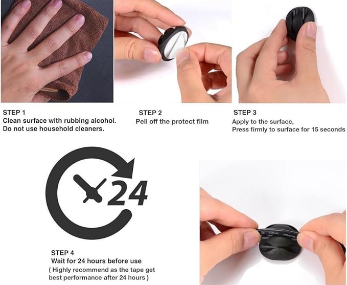 OHill Desk Cable Management Cord Organizer, 24 Pack Black Self Adhesive Cord Holder Cable Clips, Ideal Cable Organizer Wire Keeper for Desk, Nightstand, Phone Charger, Computer, Home, Office, Car