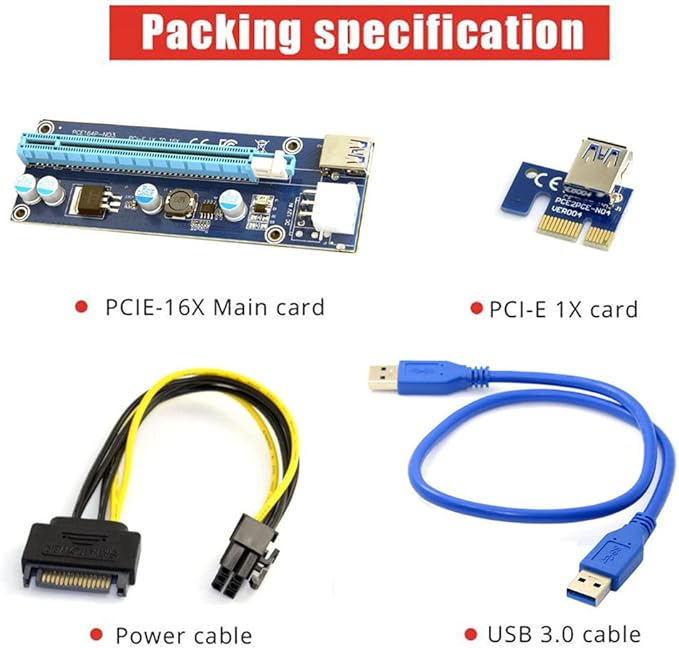 JSER PCI-E 1x to 16x Mining Machine Enhanced Extender Riser Adapter with USB 3.0 & 6Pin Power Cable