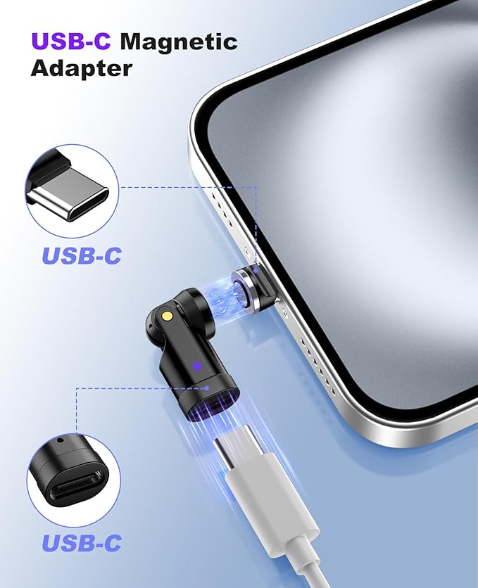 TiMOVO USB C Magnetic Adapter, (2 Pack) PD 240W Charging, Data Transfer, Right Angle C to C Adapter Extender for iPad/iPhone, Black