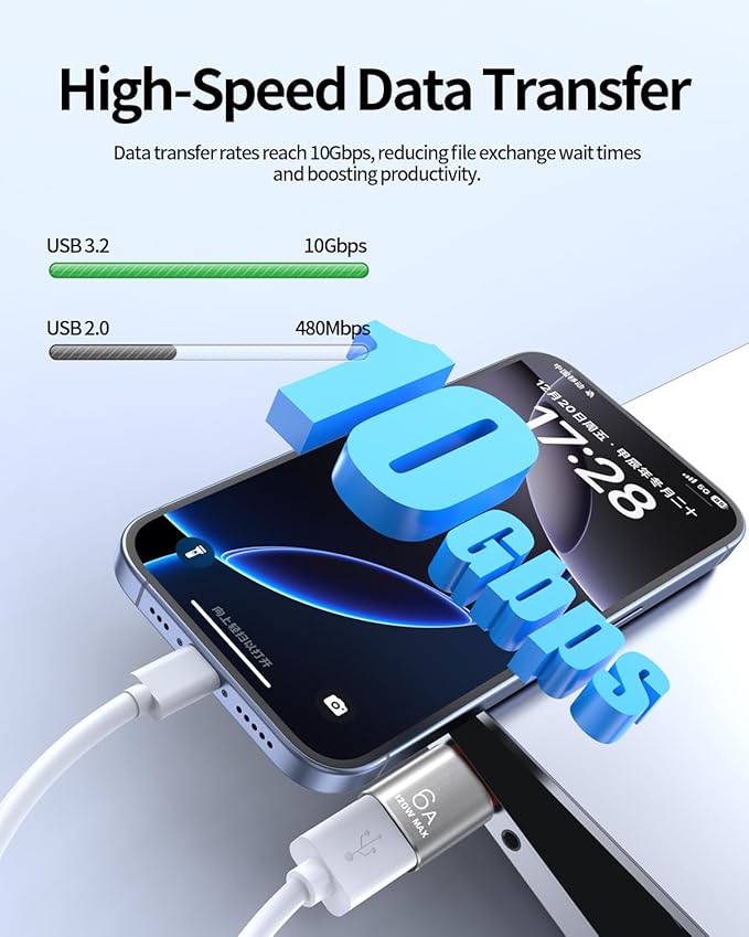 BOMIE USB C to USB Adapter 2 Pack, 6A 120W Fast Charging 10Gbps Data Transfer,USB C Male to USB 3.2 Female OTG Adapter for Phone 15/16/17,Pad,M-acBook Pro/Air,Smartphone,Laptop,Tablet Silver