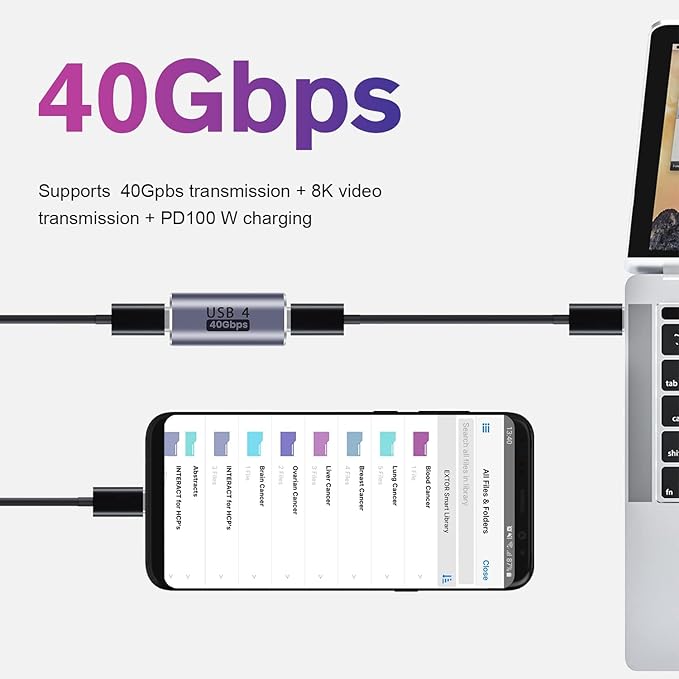 USB C Coupler Adapter 40Gbps [2 Pack] USB C Type C Angled USB-C Female to Female Adapter, 8k at 60hz USB Extension for Laptop, Tablet, VR, Camera, Smartphone (Coupler)