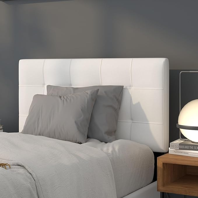 Flash Furniture Bedford Box Stitch Tufted Upholstered Twin Size Headboard in White Fabric