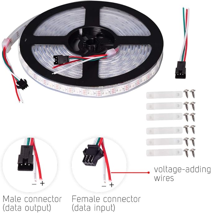 BTF-LIGHTING WS2812B RGB ECO LED Strip, Chasing Effects 5050SMD Individually Addressable 16.4FT 60Pixels/m 300Pixels Flexible Dream Color IP67 for Bedroom DIY Projects DC5V(No Adapter or Controller)