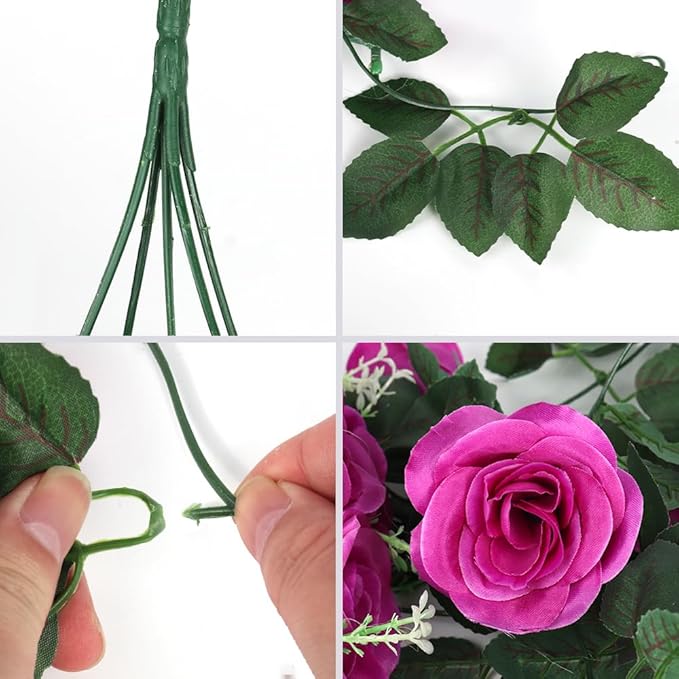 RECUTMS Artificial Hanging Rose Flower 2PCS 3.3Ft Flowers for Outdoors with 30 LED Fairy String Lights Fake Indoor Outdoor Wall Wedding (Purple)