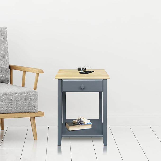 Casual Home Owl Night Stand with USB Port Charging Station and Drawer, 17.5" W x 14.25" D x 24.5" H, Natural Gray