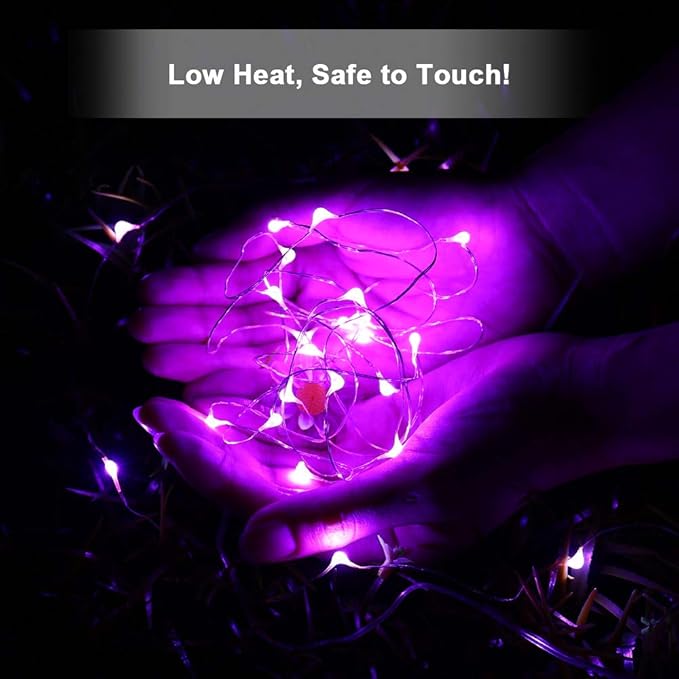 BrizLabs Purple Halloween Lights, 19.47ft 60 LED Purple Fairy Lights, 2 Modes Battery Halloween String Light, Indoor Silver Wire Battery Twinkle Light for Christmas Party Carnival Home Wedding Decor