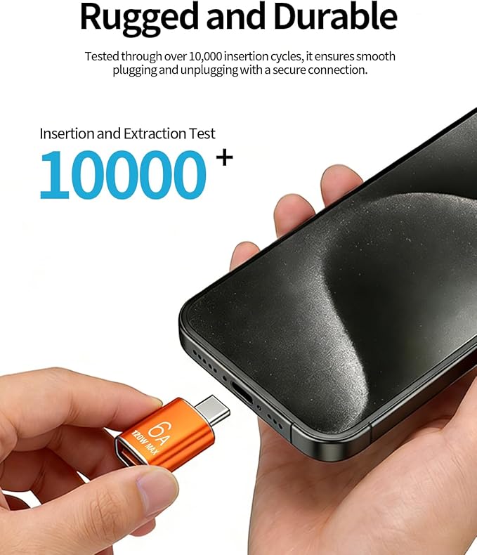 BOMIE USB C to USB Adapter 8 Pack,6A 120W Fast Charging 10Gbps Data Transfer,USB C Male to USB 3.2 Female OTG Adapter for Phone 15/16/17,Pad,Ma-cBook Pro/Air,Smartphone,Laptop,Tablet Orange