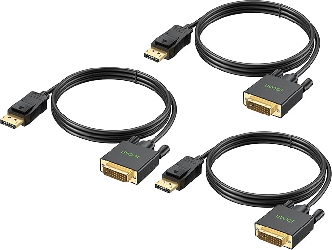 DisplayPort to DVI Cable 6ft 3-Pack, DP to DVI Cable Cord Male to Male Cord Compatible with Computer, PC, Monitor, TV, Projector and More