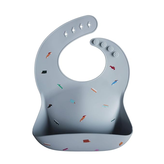 mushie Silicone Baby Bib | Adjustable Fit Waterproof Bibs (Retro Cars)
