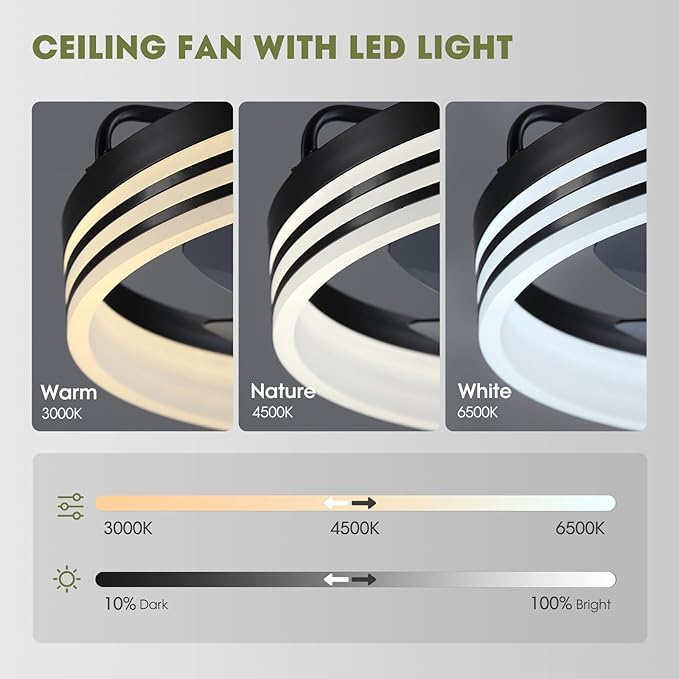 Ceiling Fans with Lights, Flush Mount Ceiling Fan with Lights and Remote, 6 Wind Speeds Smart Low Profile Ceiling Fan for Bedroom, Kids Room and Living Room 20" (Black)