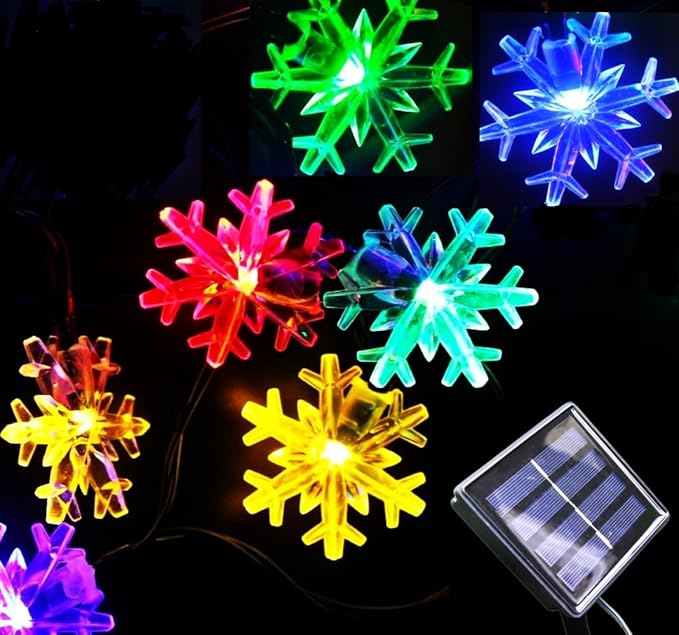 Solar Christmas Lights Outdoor Waterproof Decorations 20 Ft 30 LED Snowflake String Fairy Lights with 8 Lighting Modes for Wedding, Party, Tree, Room, Garden, Patio, Yard, Home