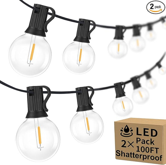 200ft(100*2) Outdoor G40 LED Globe String Lights Dimmable Waterproof Shatterproof Light Strings with 103 Bulbs Connectable Commercial Hanging Lights for Christmas Patio House Backyard Balcony Party