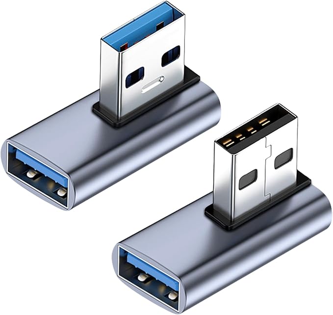 UCEC 90 Degree USB 3.2 Adapter, USB 90 Degree Adapter USB Angle Adapter, Left and Right Angle USB A Male to USB A Female Adapter Extender Connector 10Gbps 2-Pack