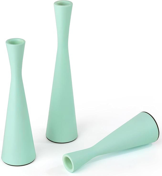 Vixdonos Taper Candle Holders Metal Candlestick Holders Set of 3 Table Mantel Decorative Candle Stand for Dinning,Party，Wedding,Home Decor(Light Green)
