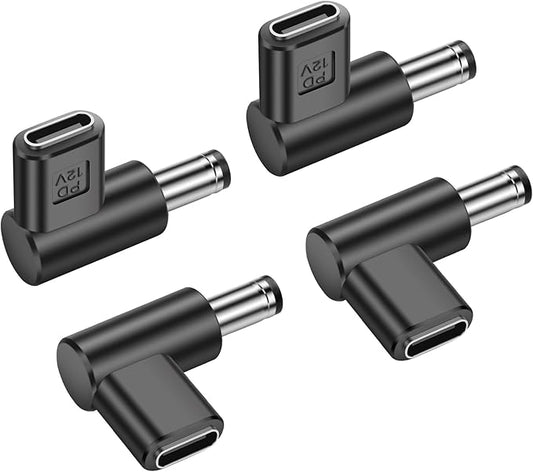 PNGKNYOCN 12V USB C to DC 5.5 x 2.1mm Converter,90 Degree DC 5.5 x 2.1mm Male to USB C Female PD Emulator Trigger Adapter,for Camera, Router，LED Light（4-Pack）