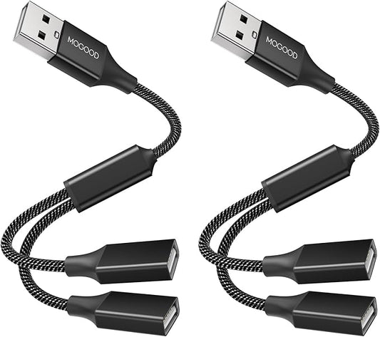 MOGOOD USB Splitter Cable USB y Splitter Adapter Dual USB 2.0 Power Cord Extension for Charging/Data Transfer/Laptop/Mac/Car