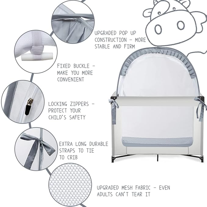 Pack N Play Tent, Baby Pop Up Crib Tent to Keep Baby in, Crib Net for Pack and Plays, Mini Cribs & Play Yards (39.6" L x 27.6" W x 49.2" H)