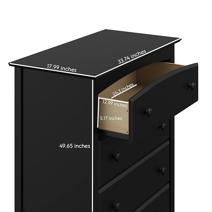 Storkcraft Kenton 5 Drawer Dresser (Black) – GREENGUARD Gold Certified, Dresser for Kids Bedroom, Includes Safety-Focused Interlocking Drawer System